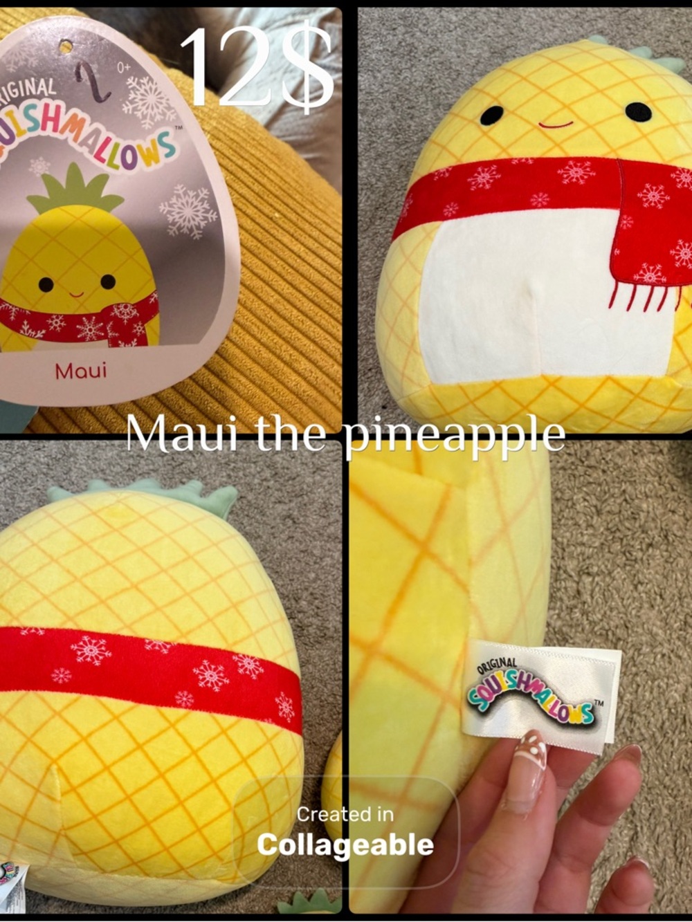 Squishmallows Maui Pineapple Plush - Yellow with Red Scarf